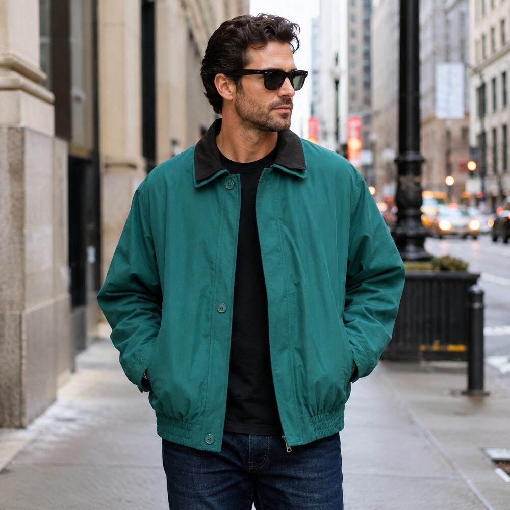 NWT Vintage Ferugini Rome Paris London Pom-2 Men’s Teal Blouson Jacket SzM